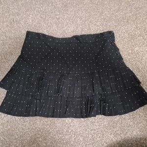 BCBGMAXAZARIA BLACK WHITE POLKS DOTTED MINI SKIRT WITH LAYERS AND SIDE BUTTONS